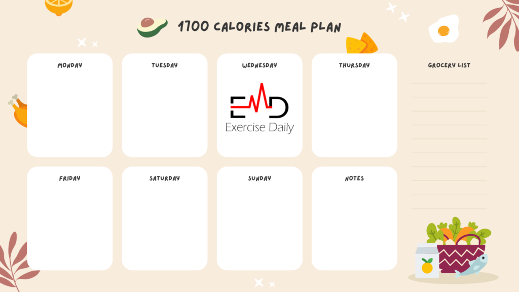 1700 Calorie Meal Plan for 7 Days - Exercise Daily