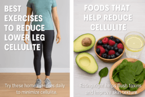Anti-cellulite foods including avocados, berries, greens, and lemon water