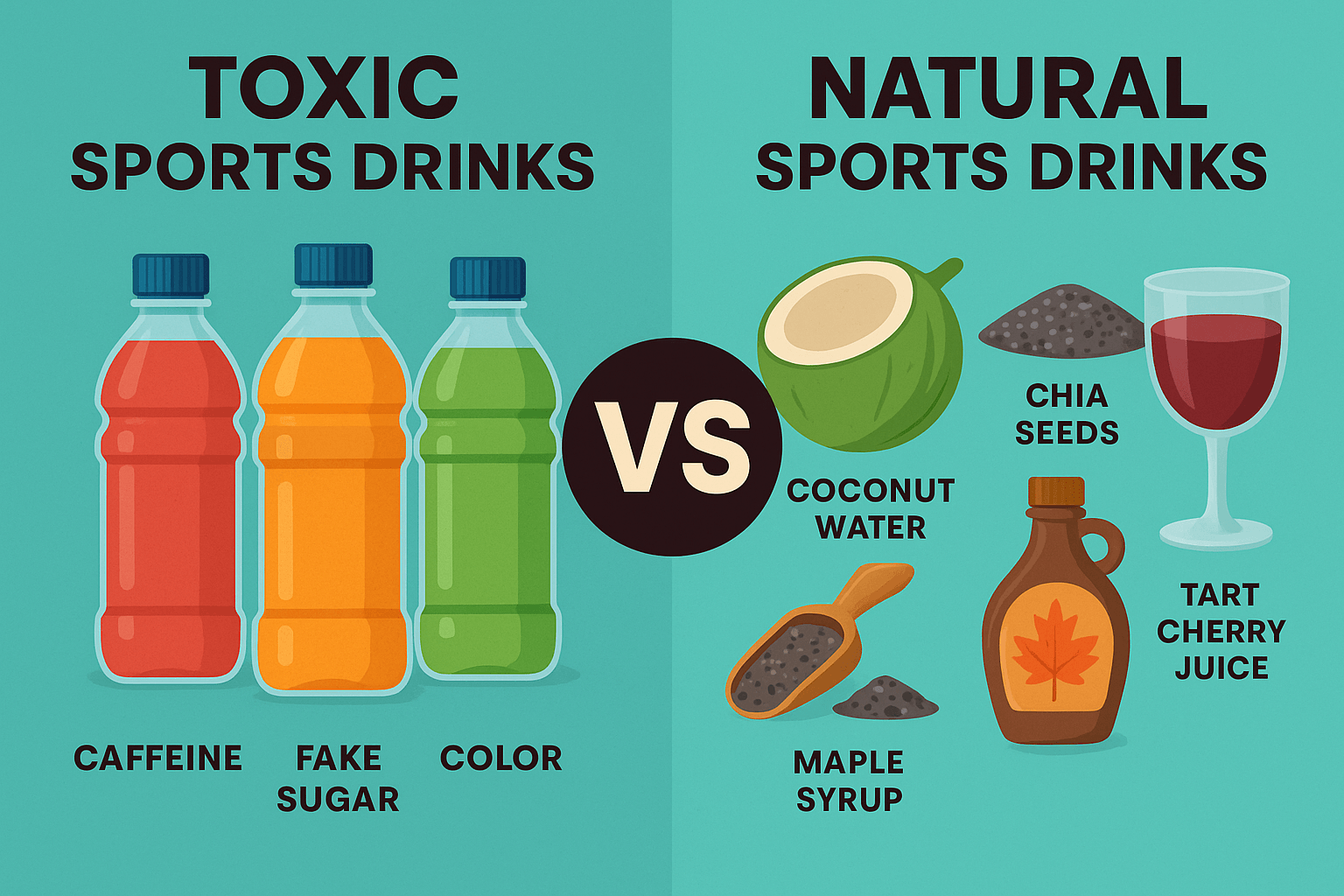 Toxic vs. Natural Sports Drinks - Side-by-side comparison of artificial vs. clean hydration options