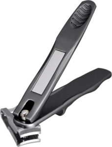 Ergonomic 360-degree rotating toenail clippers with long handle for seniors and thick nails.