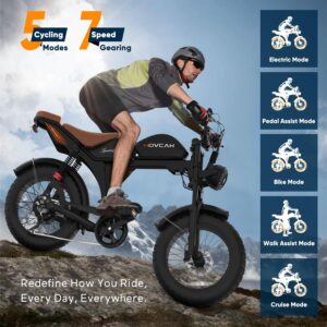 Rider using MOVCAN V70 fat tire ebike on outdoor terrain