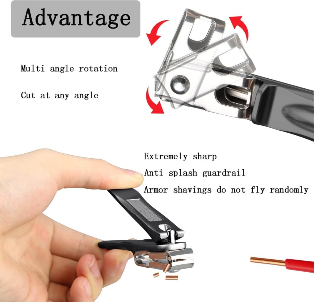 Ergonomic 360-degree rotating toenail clippers with long handle for seniors and thick nails.