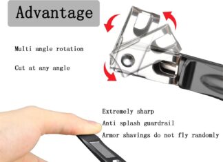 Ergonomic 360-degree rotating toenail clippers with long handle for seniors and thick nails.