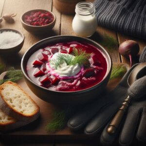 Hot beet soup recovery meal for winter athletes