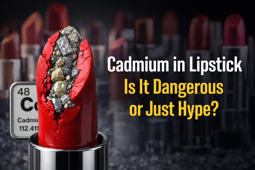 Cadmium in lipstick safety explained with cosmetic testing concept