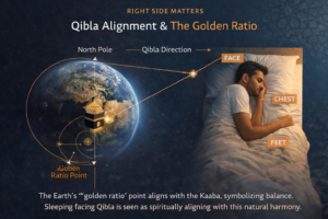qibla alignment golden ratio sleep direction diagram showing earth and sleeping position