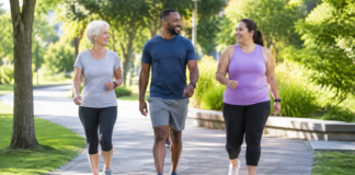 Adults starting a daily walking routine for better health and fitness